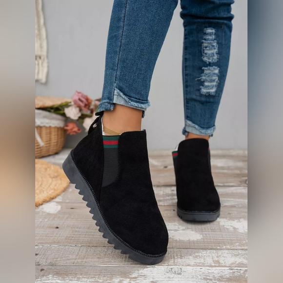 Black Suede Ankle Boots with Stripe Detail – Chic & Comfortable NWOB - Picture 3 of 6